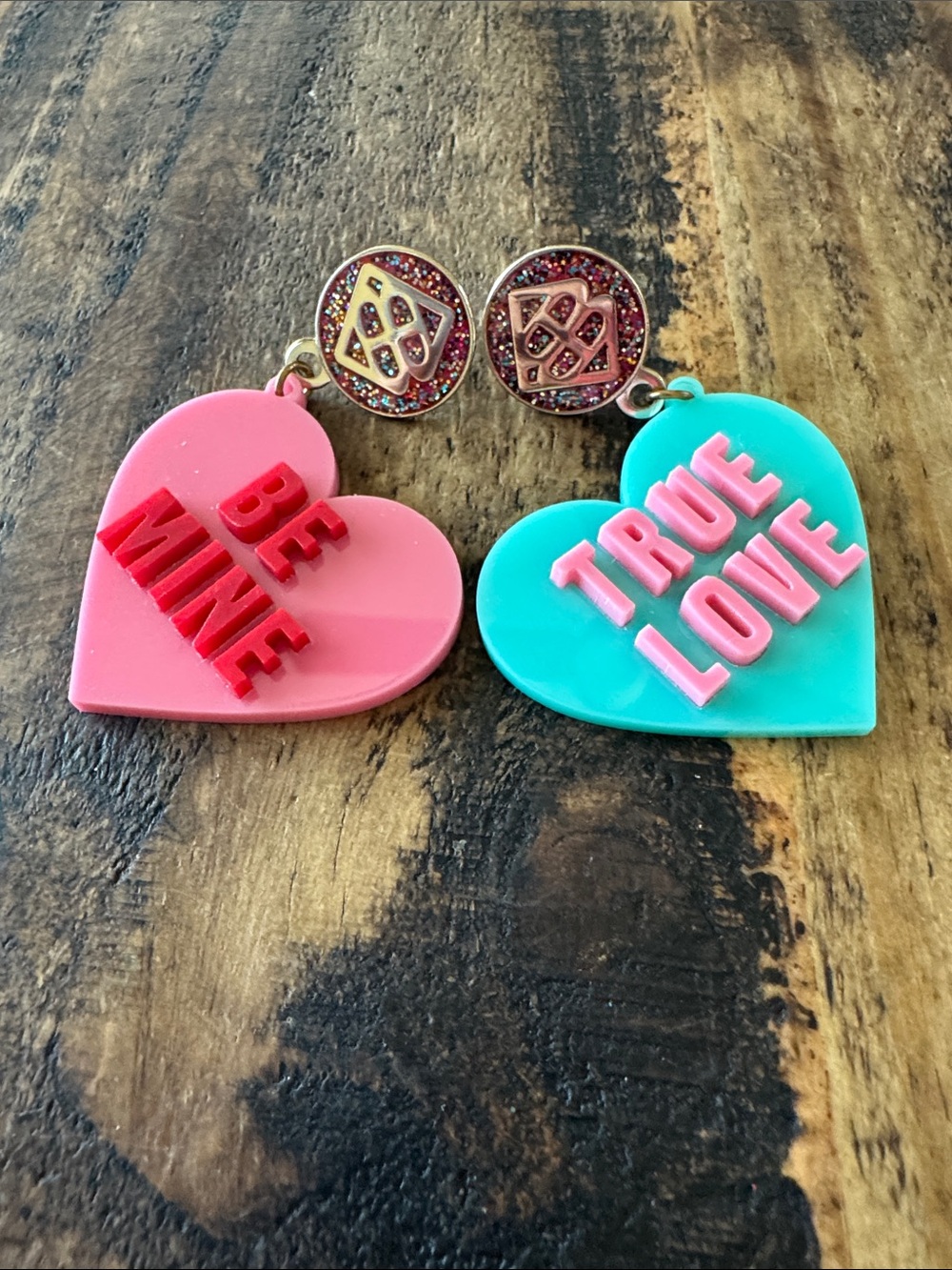 Brianna Cannon Conversation Heart Dangle Earrings - "Be Mine" &  "True Love"